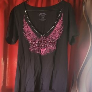Black and Pink Winged Graphic Women's Top
